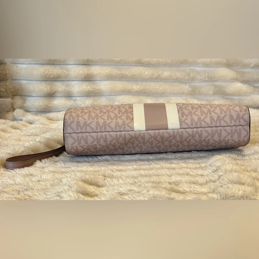 Michael Kors Jet Set Travel Zip Around Wallet Blush Stripe MK Logo NWOT